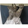 Image 8 : Qty 2 Tall Carved Wooden Lamps: Figure Playing Instrument & Figure Sword? (may have been broken off)