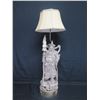 Image 2 : Qty 2 Tall Carved Wooden Lamps: Figure Holding Scepter & Figure w/ Raised Arm, Approx. 45"H