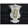 Image 2 : White Qhire Vase w/ Raised Green & White Flower Design & Scalloped Edges 8"H