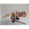 Image 2 : Qty 2 Wooden Boxes: Constantinople Fig & Oliva, Gavel, 2 Vases, Napkin Holder, etc