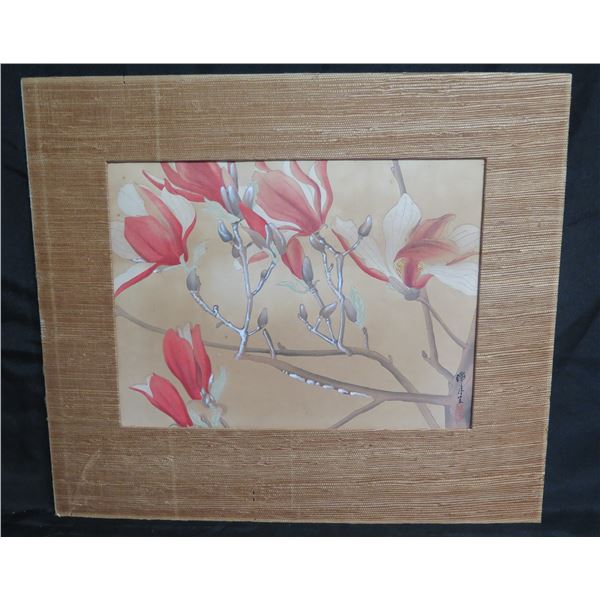 Framed Art, Flowers on Branches, Signed by Artist w/ Maker's Mark 20"x17"