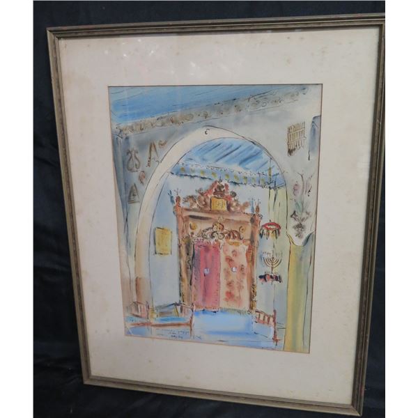 Framed Watercolor, 'The Ashkenazi Synagogue of Ari Safao' Signed Betty Guy 17"x21"