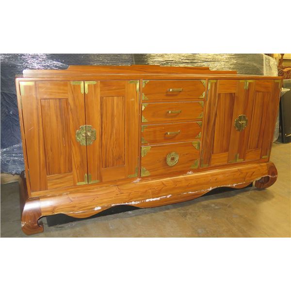 Sideboard Cabinet, Yaka Wood from Africa 80"x21"x42"H (some damage) by Axiom Design 4/95 By T. Doyle