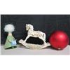 Image 1 : Qty 3 Christmas Ornaments: Rocking Horse, Green Elf & Red Ball 13"H