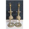 Image 1 : Qty 2 Brass Candlesticks w/ Round Tripod Base 15"H