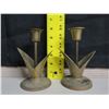 Image 8 : Qty 2 Brass Candlesticks w/ Flower Design Base 6"H