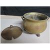 Image 2 : Brass Footed Bowl w/ Handle & Lid, Has Cut-Out for Spoon 7"H