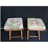 Image 2 : Qty 2 Decca Bamboo Stools w/ Leaf Print Cushions (cusions are faded)