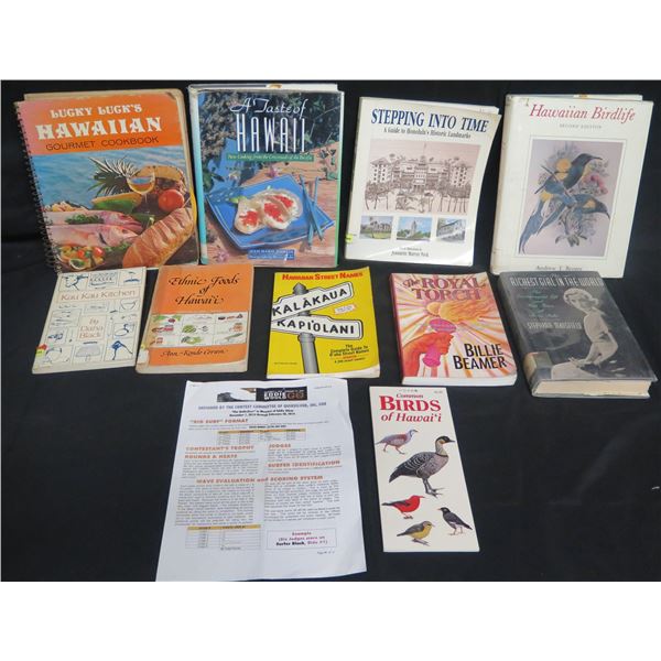 Qty 11 Books: Taste of Hawaii, Hawaiian Birdlife, Stepping into Time, Royal Torch, etc