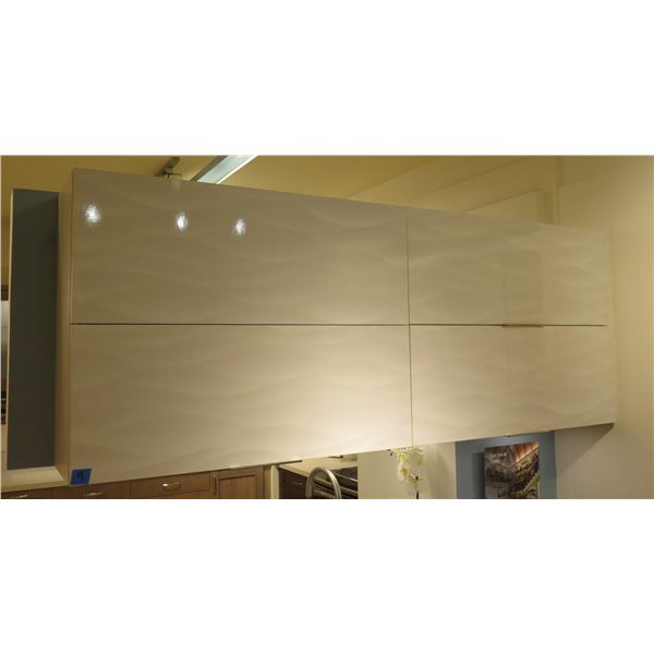 Qty 2 Upper Cabinets, Textured White Gloss Wave Pattern, Ultra Matte Creme