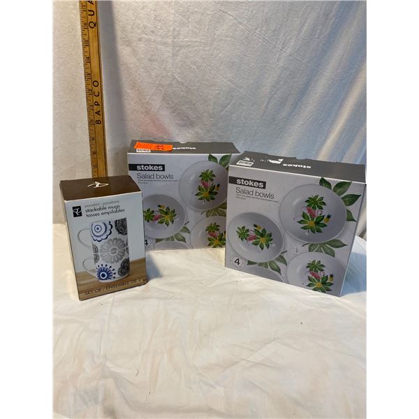 Stackable mugs and stokes salad bowls