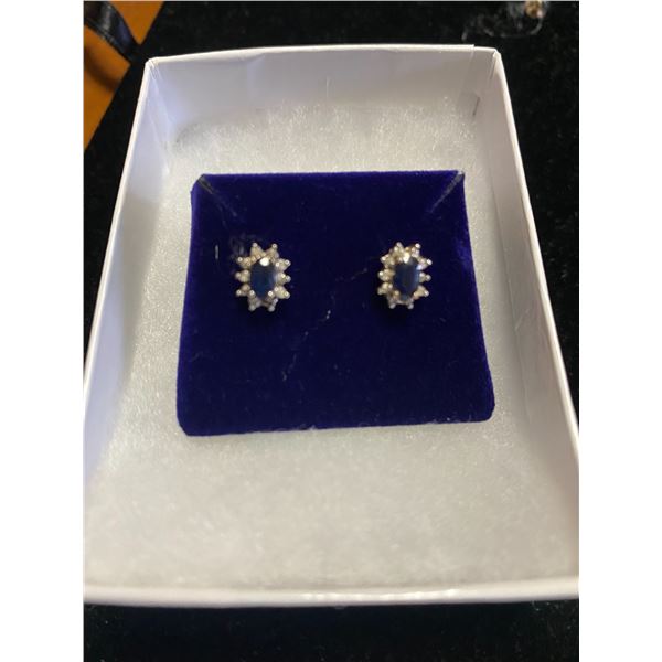 10K blue Sapphire 10 Diamond earrings 1.2 grams
