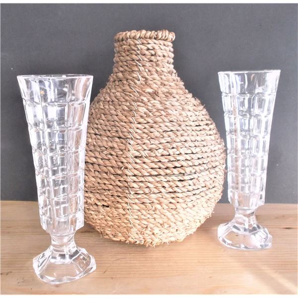Wicker Vase and Candle Holders
