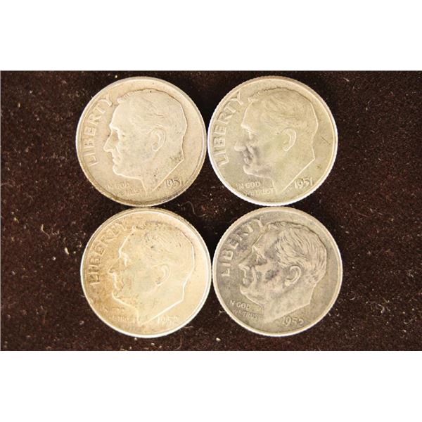 4 ASSORTED SILVER ROOSEVELT DIMES