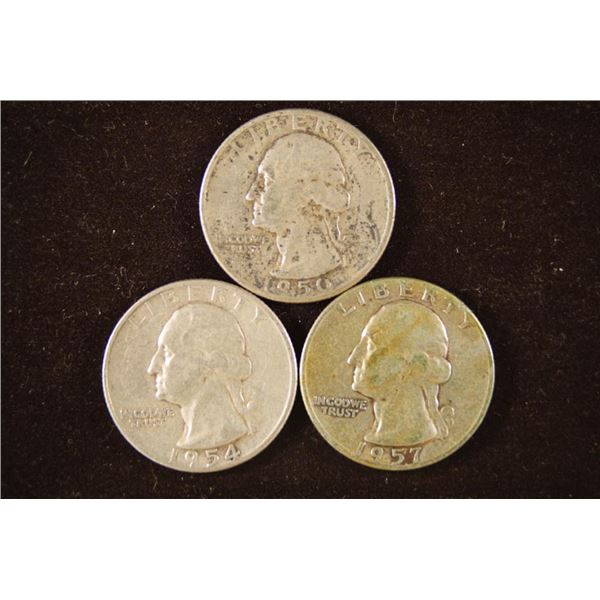 1950-S, 1954 & 1957 WASHINGTON SILVER QUARTERS