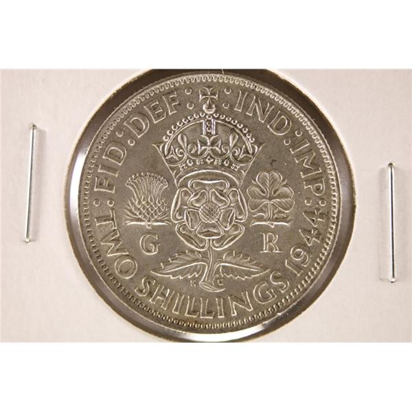 1944 GREAT BRITAIN SILVER 2 SHILLINGS (FLORIN)