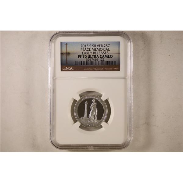 2013-S SILVER PEACE MEMORIAL QUARTER NGC PF70