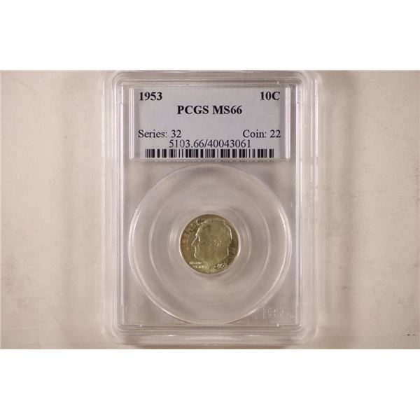 1953 SILVER ROOSEVELT DIME PCGS MS66