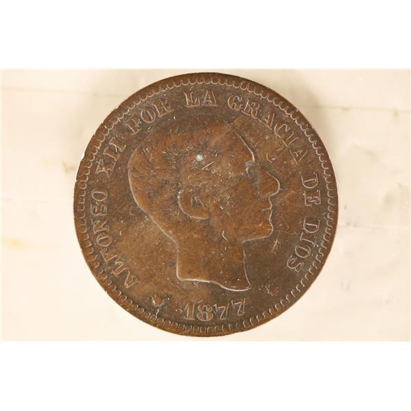 1877 SPAIN 5 CENTIMOS MINTED AT THE BARCELONA MINT
