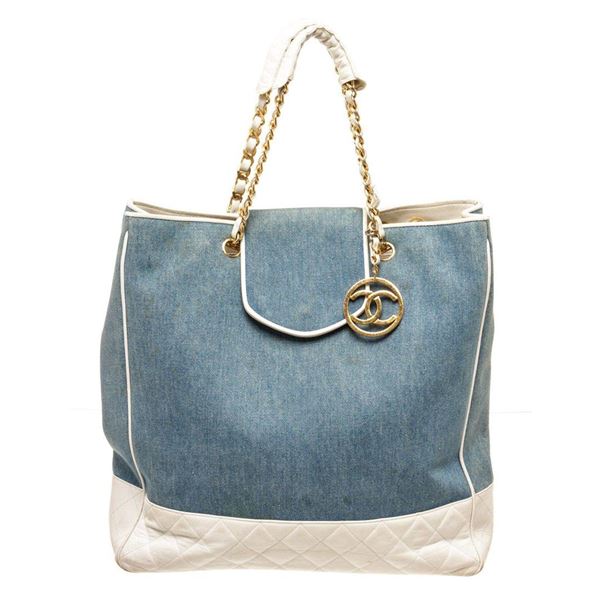 Chanel Blue Denim Canvas Chain Tote Bag