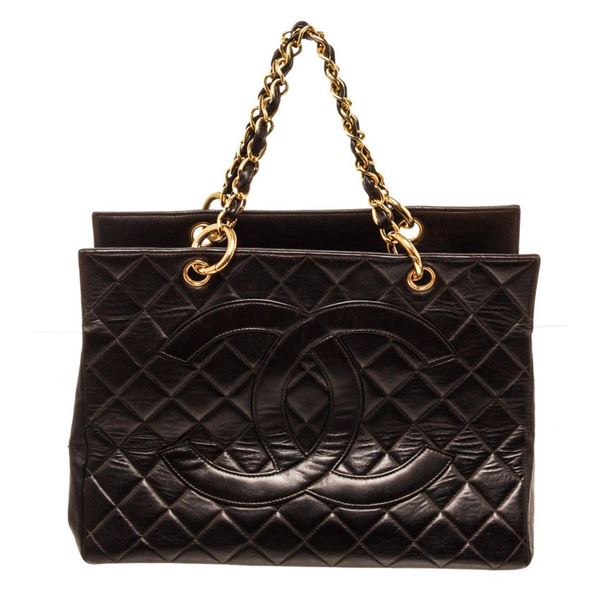 Chanel Black Leather CC Chain Tote Bag