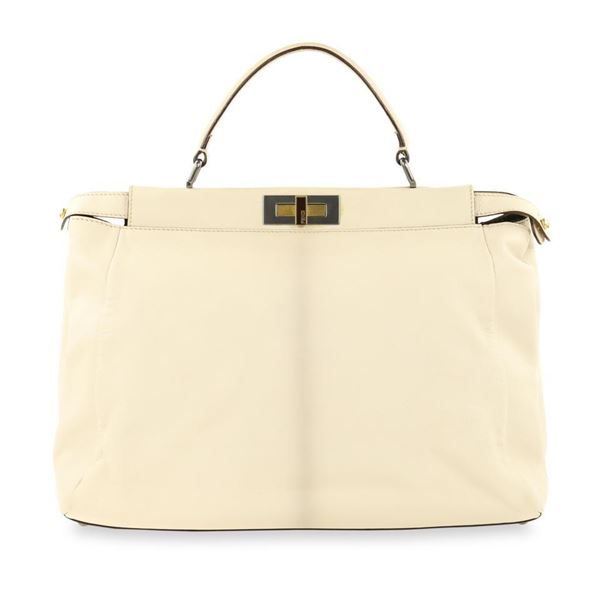 Fendi Large Peekaboo Cream White Leather Satchel
