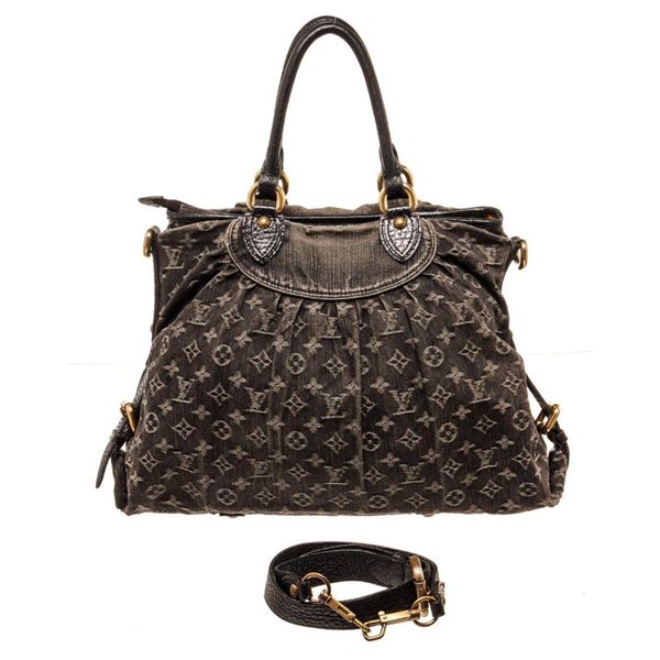 Louis Vuitton Black Denim Leather Neo Cabby MM Shoulder Bag
