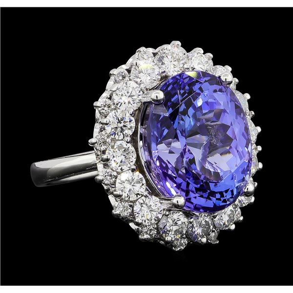 GIA Cert 12.06 ctw Tanzanite and Diamond Ring - 14KT White Gold