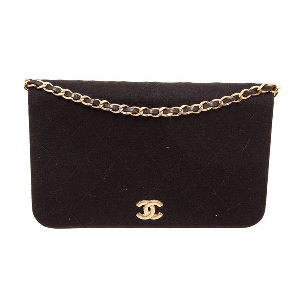 Chanel Black Fabric Full Flap Shoulder Bag