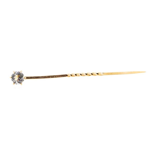 White Crystal Stick Pin - 10KT Yellow