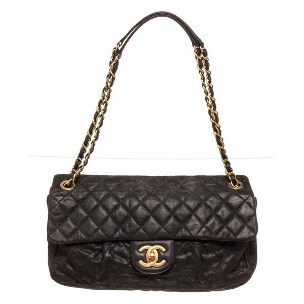 Chanel Black Leather Single Flap Shoulder Handbag