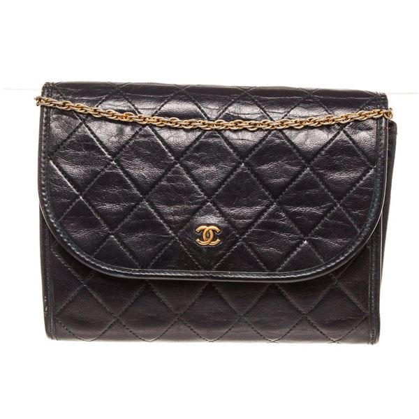 Chanel Black Caviar Leather Small Chain Flap Bag