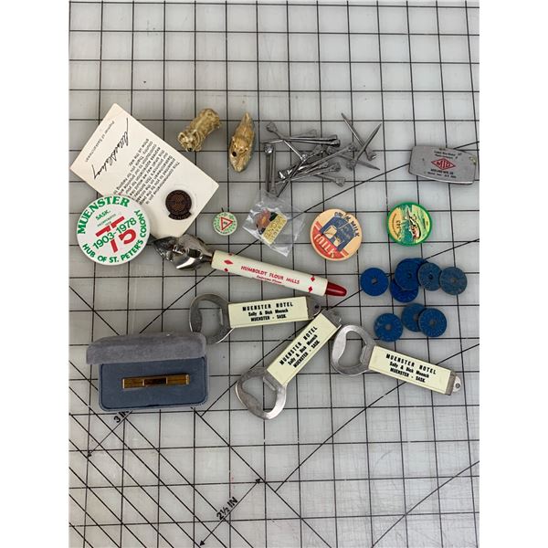 SMALLS LOT COLLECTIBLES WAR RATIONS TEA ORNAMENTS BOTTLE OPENERS ETC