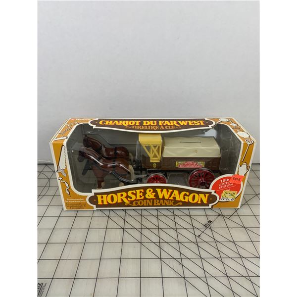 VINTAGE HORSE AND WAGON COIN BANK HOME HARDWARE NIB