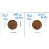Image 1 : Two 1965 Cdn 1¢ one cent uncirculated - sm. Bead & lg. bead