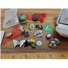 Image 3 : lot of collectibles -pins, dog tag, earrings, marble
