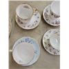 Image 4 : 4 teacups with matching saucers and 2 dainty serving trays