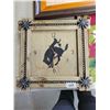Image 2 : Artwork lot - cowboy clock, rooster wall plaque, framed goose painting etc