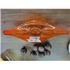 Image 1 : Orange mid century art glass dish with decorative carved dried fruit?