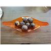 Image 2 : Orange mid century art glass dish with decorative carved dried fruit?