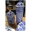 Image 3 : Blue/White Dinnerware + Canisters w/ Stemmed Glasses