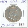 Image 1 : U.S. 1954 Franklin half dollar .900 silver V.F. condition