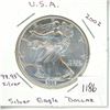 Image 1 : U.S. 2002 Liberty eagle silver dollar 1 oz. pure silver proof