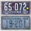 Image 1 : 2 x Saskatchewan Licence Plates 1948 + 1949