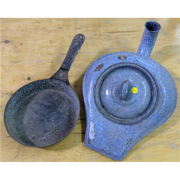 Enameled Bedpan w/ Famous Steel Frying Pan