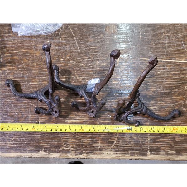 three dual iron hooks 6 3/4" wide