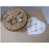 Image 1 : vintage sewing basket with hankies, Henckel  scissors, + heart