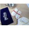 Image 3 : 5 vintage baby items – handmade mitts, bonnets + art made in Italy + Denmark