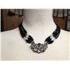 Image 2 : Unique black & crystal necklace - clasp in front, 18" long