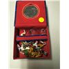 Image 2 : jewellery box w/ 2 pair earrings & 27 lapel pins